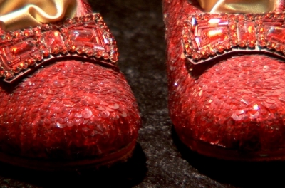 Close-up shot of sparkling red shoes