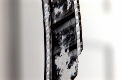 A strip of celluloid film frames