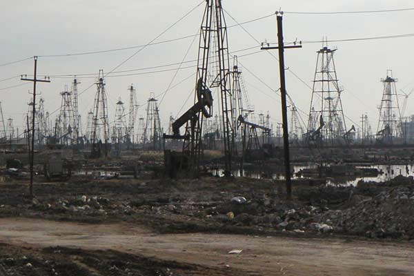 Still image from A Crude Awakening, showing environmental devastation at Baku, Azerbaijan