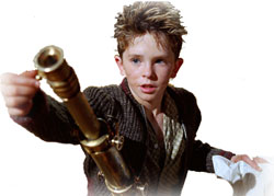 Still image from the film, of Arthur with a telescope