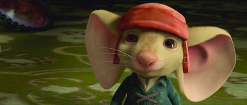 A close up of an animated mouse wearing a pink pilots hat