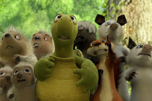 Animation with a turtle, a chipmunk and other wild animals