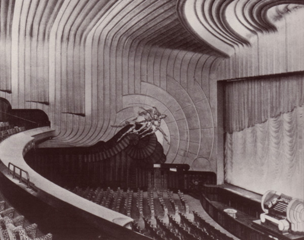 A photo of a 1930s art deco cinema interior