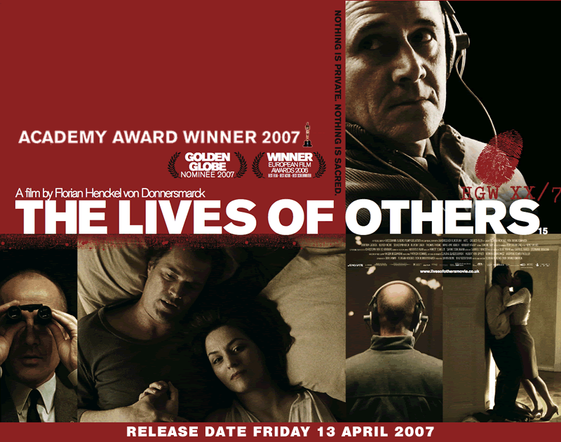 Film poster, with a montage of images from the film. The wording reads 'Academy Award Winners 2007, Golden Globe Nominee 2007, Winner European Film Awards 2006, release date Friday April 13 2007