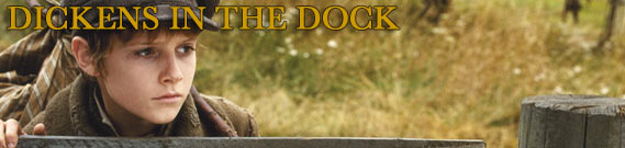 Dickens in the Dock title graphic - Oliver looking over a gate, in a field